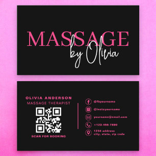 Massage Therapist QR Code Hot Pink Business Card