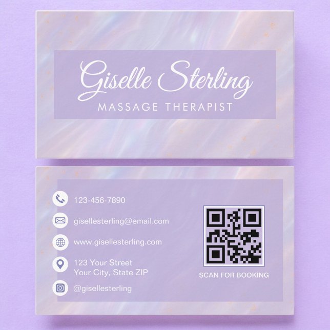 Massage Therapist QR Code Iridescent Opal  Business Card (Creator Uploaded)