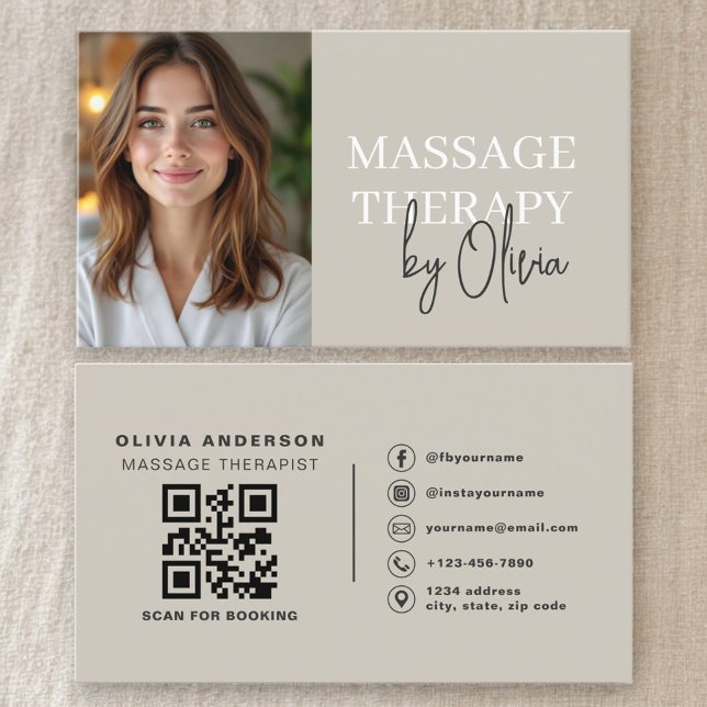 Massage Therapist QR Code Photo Business Card (Creator Uploaded)