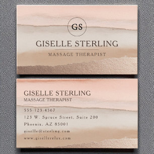Massage Therapist Rose Gold Blush Beige Watercolor Business Card