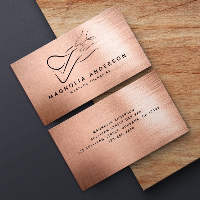Massage Therapist Rose Gold Foil Brushed Metal Business Card (Creator Uploaded)
