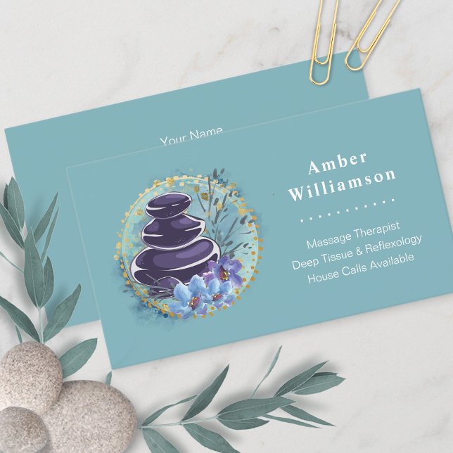 Massage Therapist Salon Spa Stylist Zen Stones Business Card (Creator Uploaded)