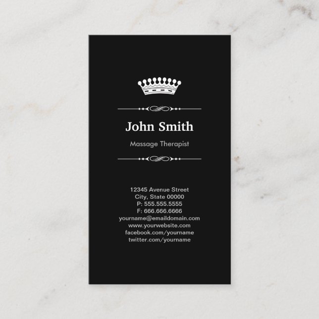 Massage Therapist Simple Elegant Royal Crown Business Card (Front)