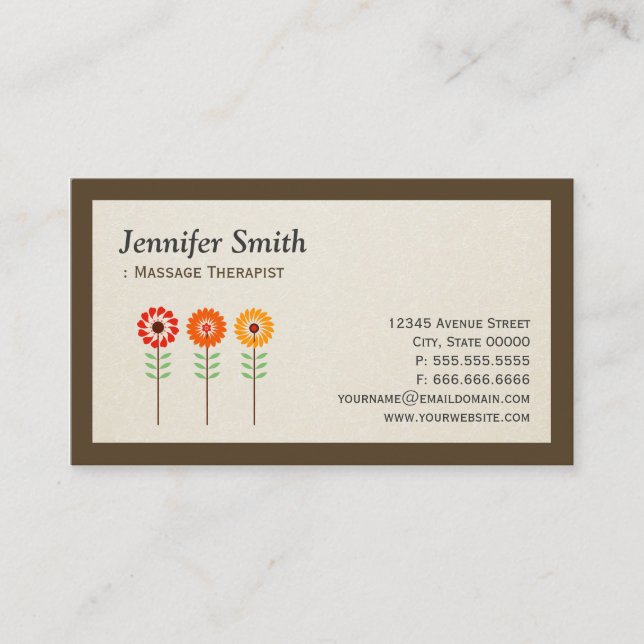 Massage Therapist - Simple Elegant Sunflowers Business Card (Front)
