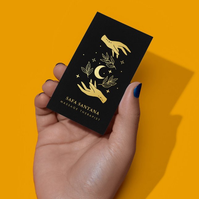 Massage Therapist Spa Healing Hands Black And Gold Business Card (Creator Uploaded)