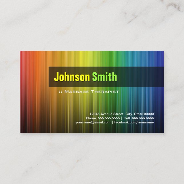 Massage Therapist - Stylish Rainbow Colours Business Card (Front)