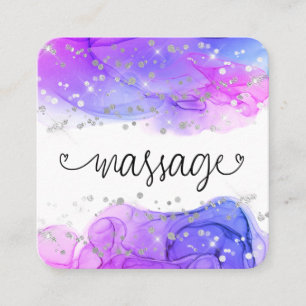 ** Massage Therapist Therapy Glitter Hearts Square Business Card