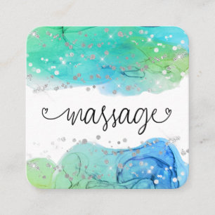 *~* Massage Therapist Therapy Glitter Tiny Hearts Square Business Card