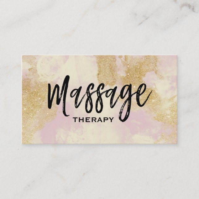 *~* Massage Therapist Trendy Grunge Gold Lavender Business Card (Front)