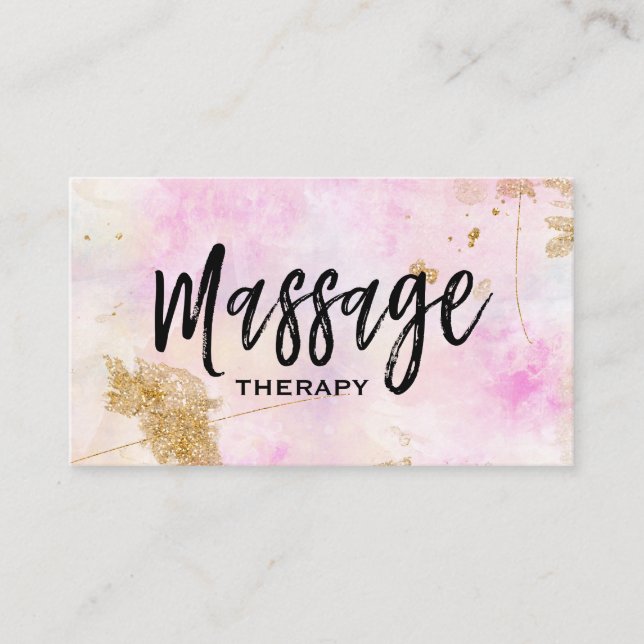 ** Massage Therapist Trendy Grunge Gold Pink Business Card (Front)