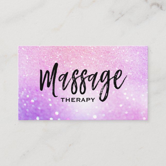 *~* Massage Therapist Trendy Pastel Glitter Business Card (Front)
