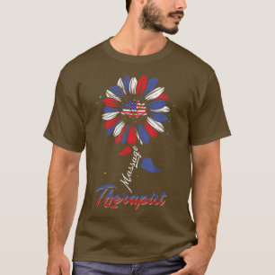 Massage Therapist USA Flag Sunflower Funny Fourth  T-Shirt
