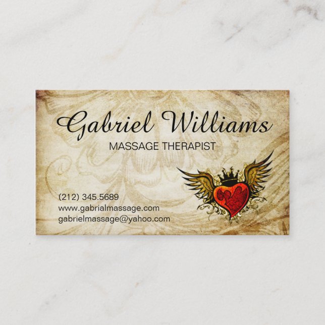 Massage Therapist Vintage Tattoo Appointment Card (Front)