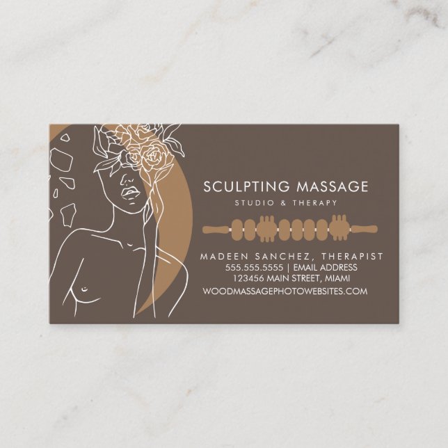 Massage Therapist Wood Therapy Sculpting Salon Business Card (Front)