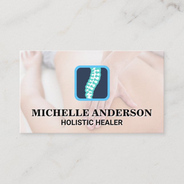 Massage Therapist Working | Back Spine Logo Busine Business Card (Front)