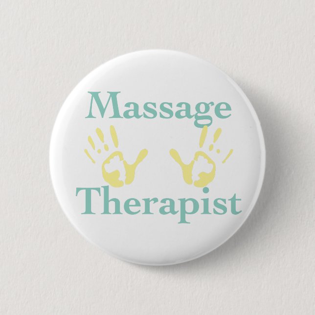 Massage Therapist: Yellow Hand Prints 6 Cm Round Badge (Front)