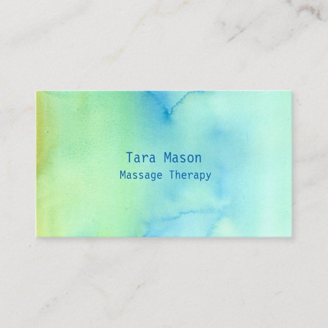 Massage Therapy Calm Green Watercolor Wash Business Card (Front)