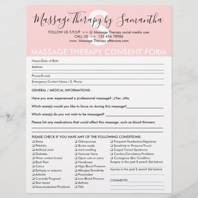 Massage Therapy Consent Budget Form Flyer (Front)