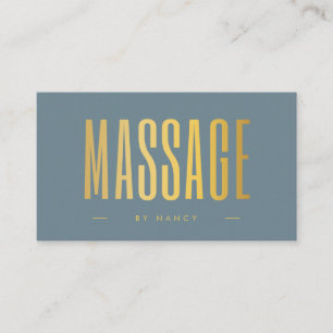 Massage Therapy Dusty Blue And Gold Business Card