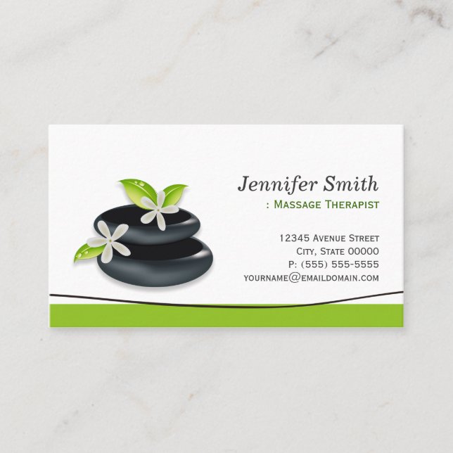 Massage Therapy - Elegant Zen Stones Logo Business Card (Front)