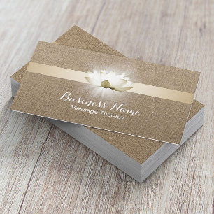 Massage Therapy Glowing Lotus Healing Salon Burlap Business Card