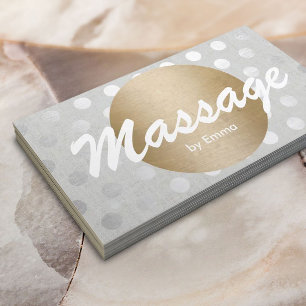 Massage Therapy Gold Circle Silver Dots Modern Business Card