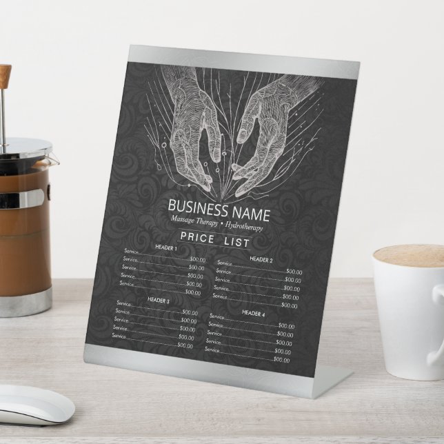 Massage Therapy Healing Hand Energy Spa Price List Pedestal Sign (In SItu)