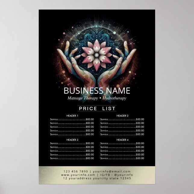 Massage Therapy Healing Hand Energy Spa Price List Poster (Front)