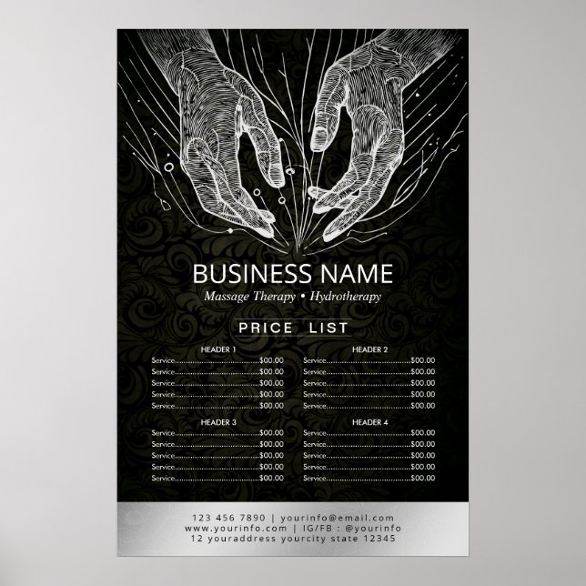 Massage Therapy Healing Hand Energy Spa Price List Poster (Front)