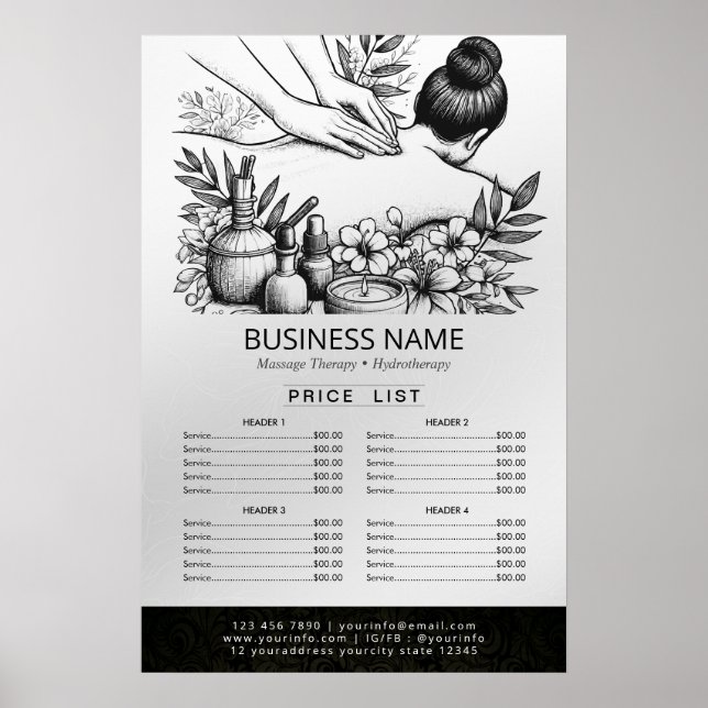 Massage Therapy Healing Hand Energy Spa Price List Poster (Front)