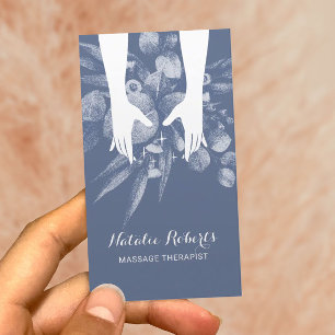 Massage Therapy Healing Hands Blue Botanical Spa Business Card