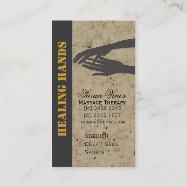 Massage Therapy  Healing Hands Business Card (Front)