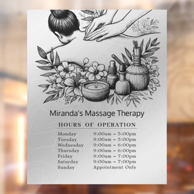 Massage Therapy Healing Hands Energy Opening Hours Window Cling (Sheet 2)