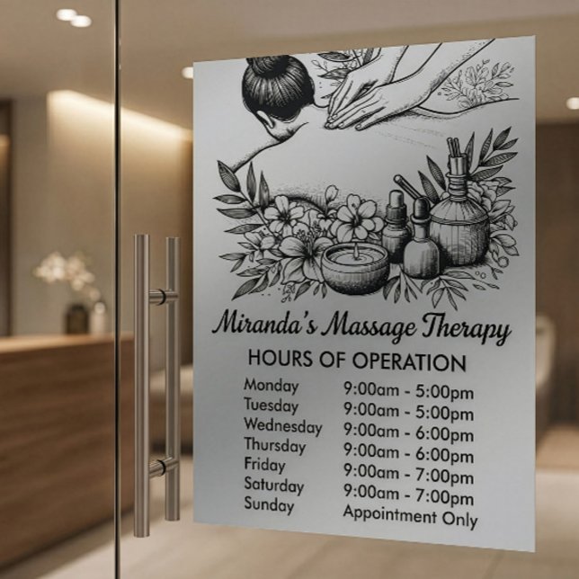 Massage Therapy Healing Hands Energy Opening Hours Window Cling (Creator Uploaded)