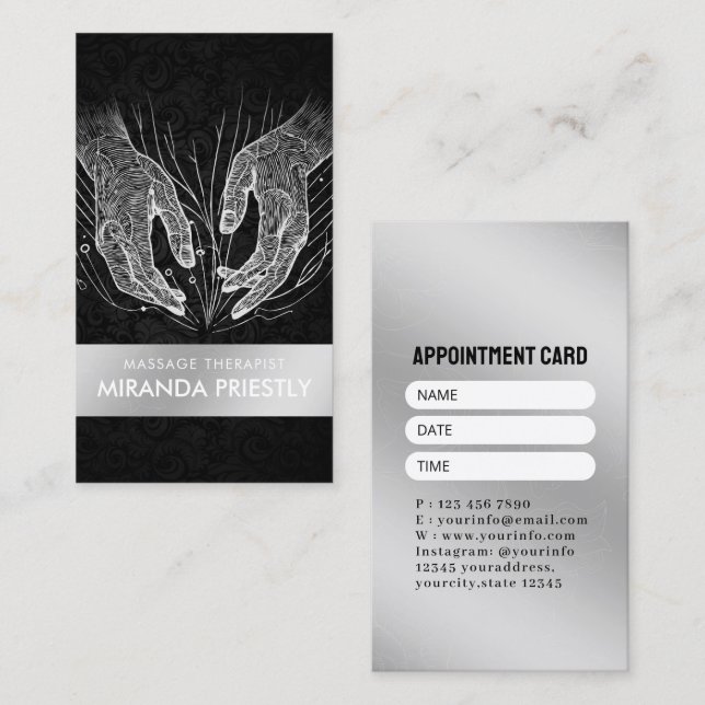 Massage Therapy Healing Hands Energy Spa Wellness Appointment Card (Front/Back)