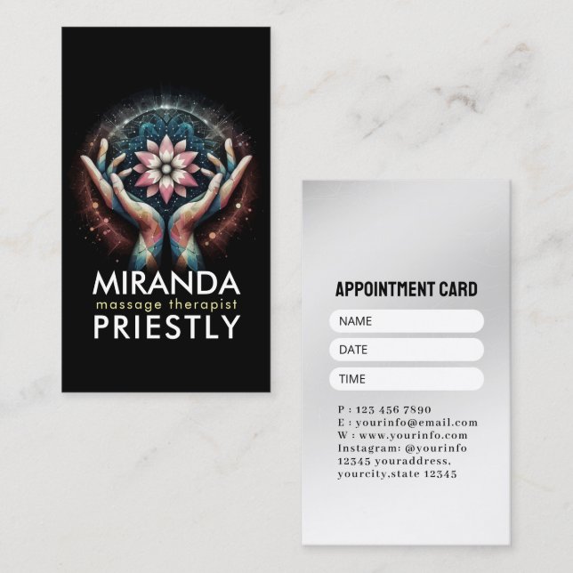 Massage Therapy Healing Hands Energy Spa Wellness Appointment Card (Front/Back)