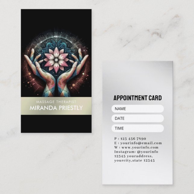 Massage Therapy Healing Hands Energy Spa Wellness Appointment Card (Front/Back)