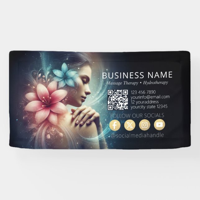 Massage Therapy Healing Hands Energy Spa Wellness Banner (Horizontal)