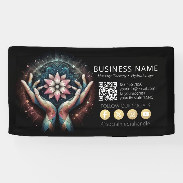 Massage Therapy Healing Hands Energy Spa Wellness Banner (Horizontal)