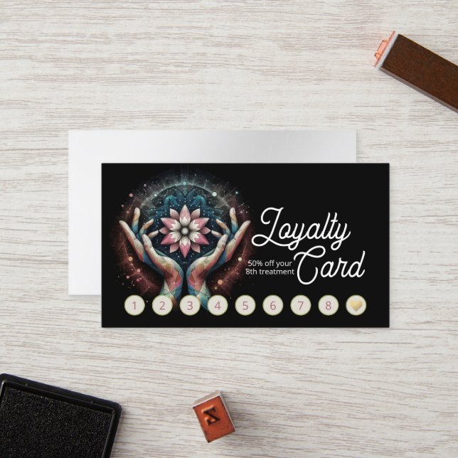 Massage Therapy Healing Hands Energy Spa Wellness Loyalty Card (Front/Back In Situ)
