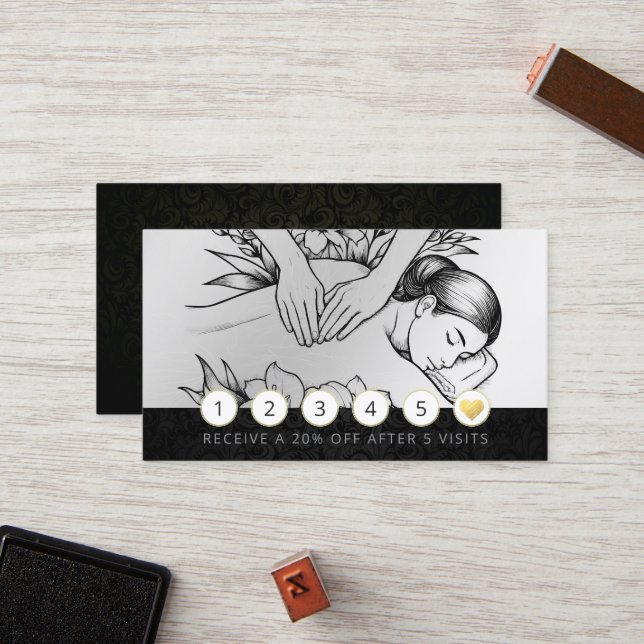 Massage Therapy Healing Hands Energy Spa Wellness Loyalty Card (Front/Back In Situ)