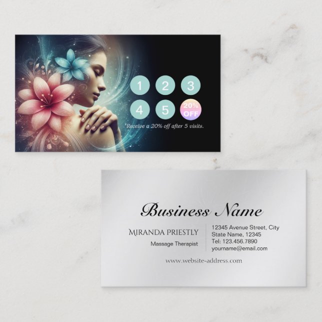 Massage Therapy Healing Hands Energy Spa Wellness Loyalty Card (Front/Back)