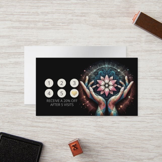 Massage Therapy Healing Hands Energy Spa Wellness Loyalty Card (Front/Back In Situ)
