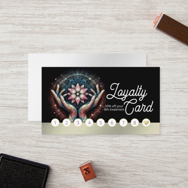 Massage Therapy Healing Hands Energy Spa Wellness Loyalty Card (Front/Back In Situ)