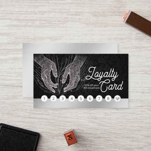 Massage Therapy Healing Hands Energy Spa Wellness Loyalty Card (Front/Back In Situ)