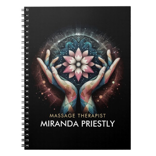 Massage Therapy Healing Hands Energy Spa Wellness Notebook (Front)