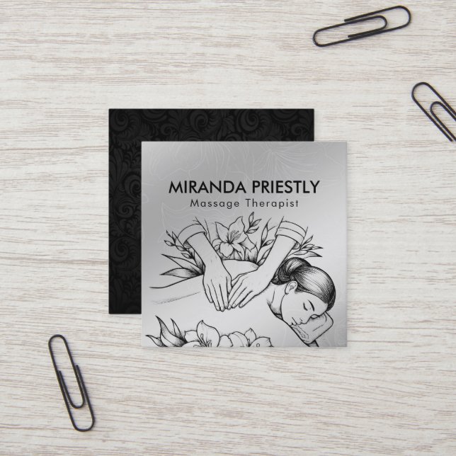 Massage Therapy Healing Hands Energy Spa Wellness Square Business Card (Front/Back In Situ)