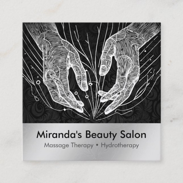 Massage Therapy Healing Hands Energy Spa Wellness Square Business Card (Front)