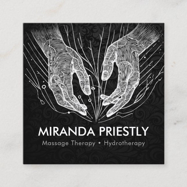 Massage Therapy Healing Hands Energy Spa Wellness Square Business Card (Front)
