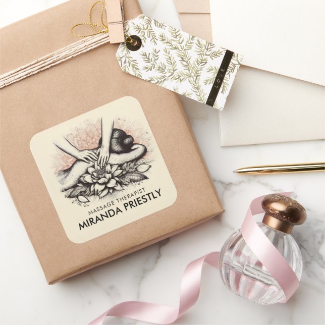 Massage Therapy Healing Hands Energy Spa Wellness Square Sticker (Gifting)